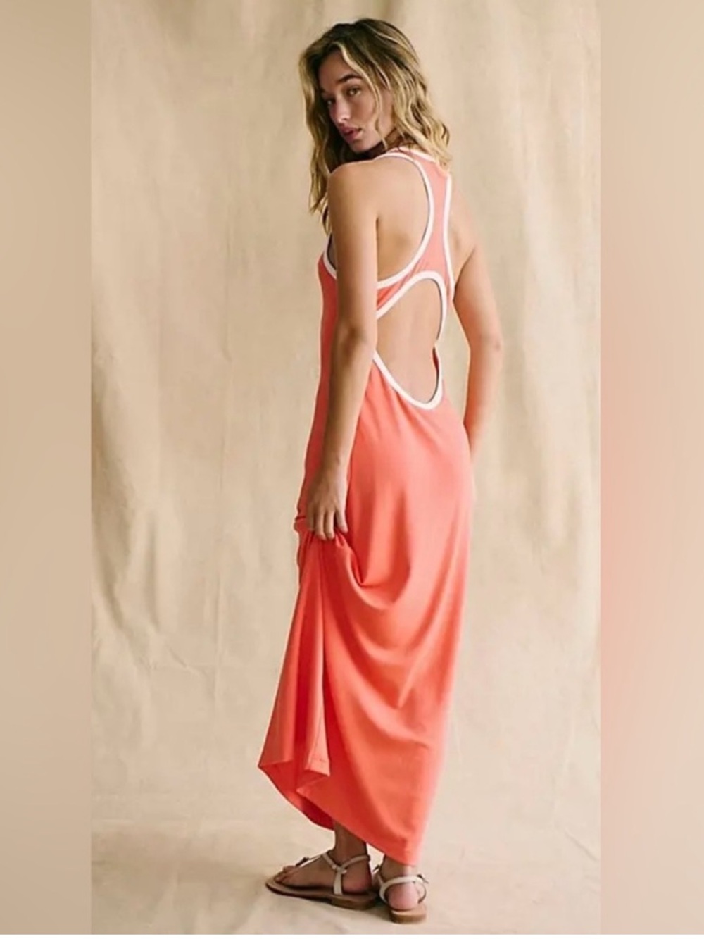 NWT Free People Free Est Good Feels Open Back Dress Thriving Coral size L